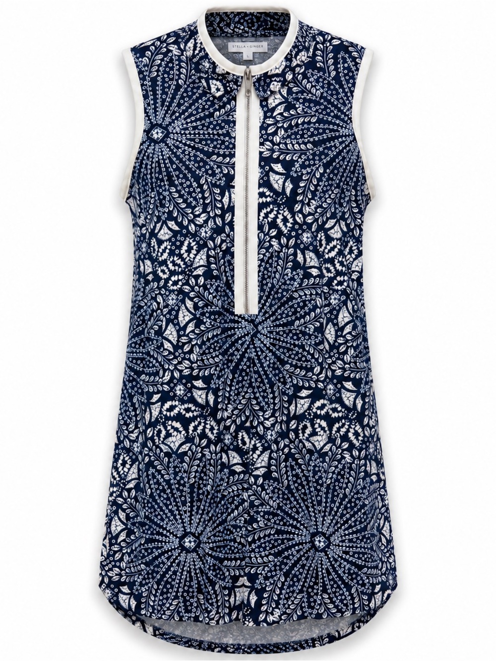 Stella + Ginger Navy White Sleeveless Zip Shift Dress XL